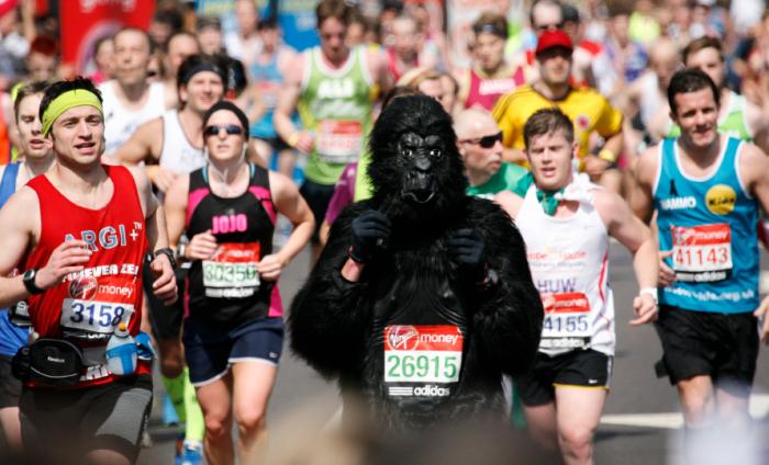 Person in a gorilla suit running a marathon.