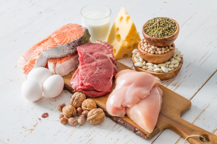 protein foods including meat, fish, nuts, cheese, milk, eggs and pulses