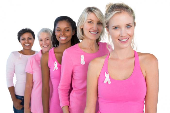 women wearing pink and breast cancer ribbons